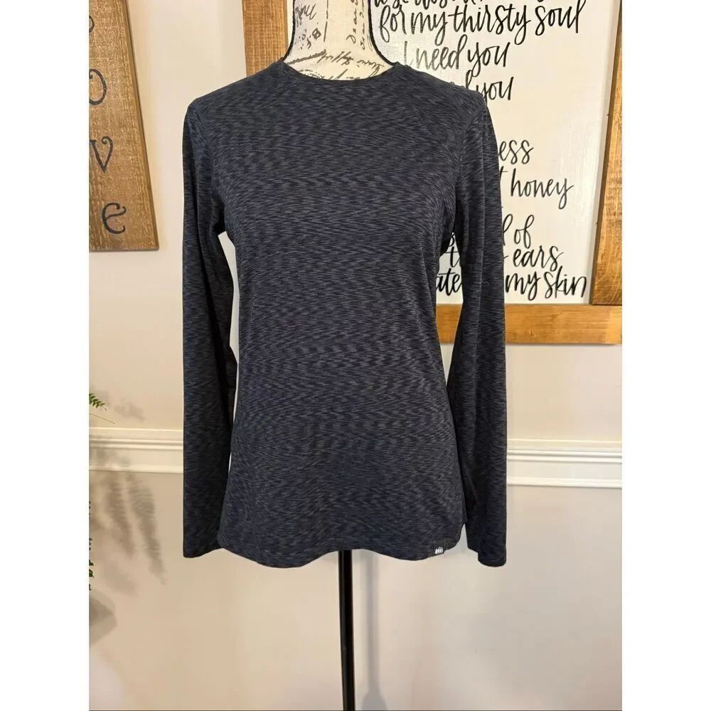 REI Co.op Women's Heather Crew Neck Long Sleeve Base Layer Top Black Gray Small